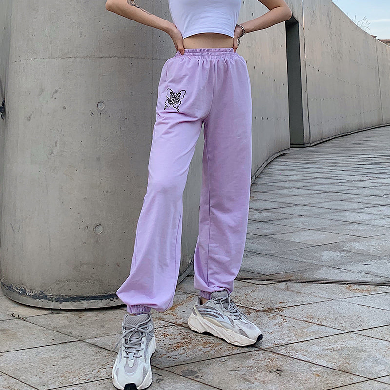 Pastel Pink Butterfly Embro Joggers – MELLOW PICKS